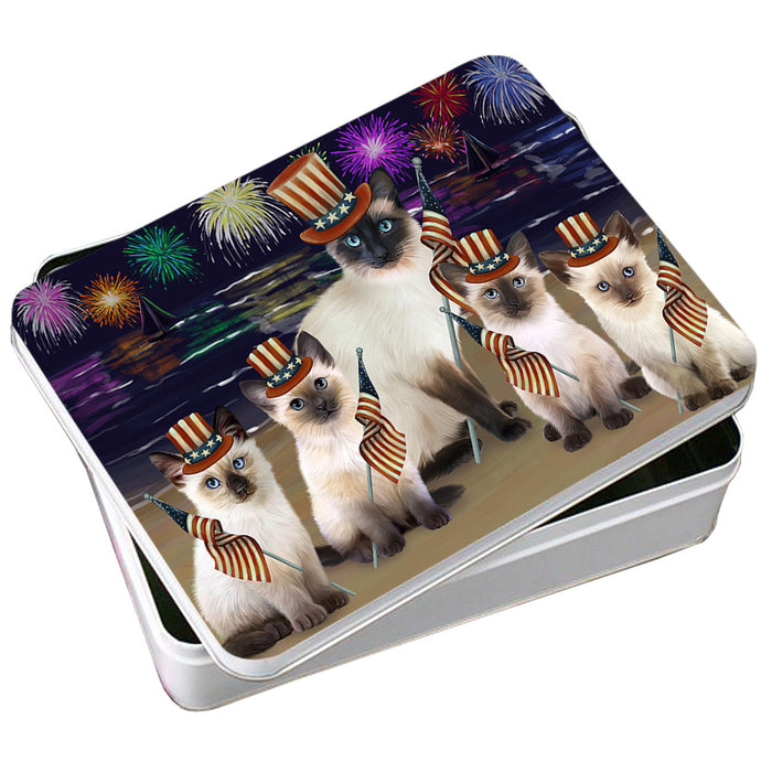 4th of July Independence Day Firework Siamese Cats Photo Storage Tin PITN52117