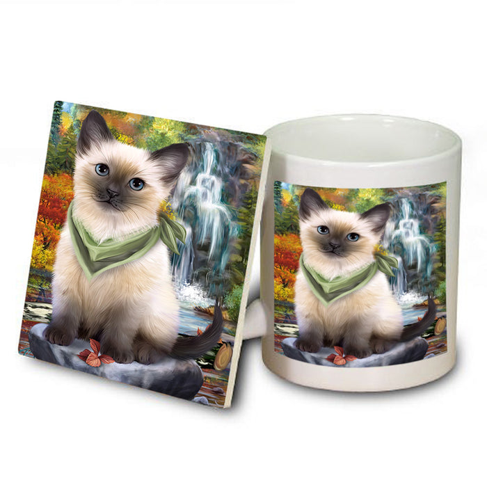 Scenic Waterfall Siamese Cat Mug and Coaster Set MUC51949