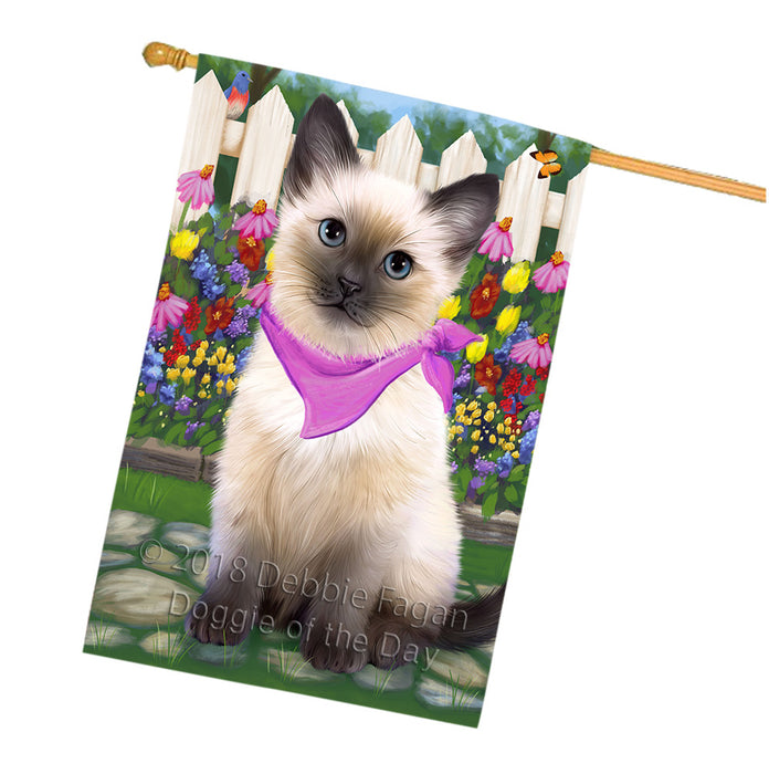 Spring Floral Siamese Cat House Flag FLG52355