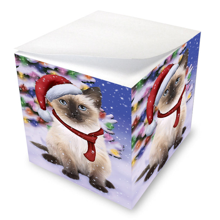 Winterland Wonderland Siamese Cat In Christmas Holiday Scenic Background Note Cube NOC55424
