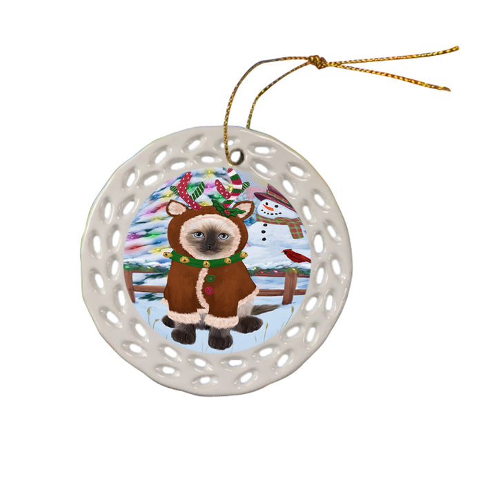 Christmas Gingerbread House Candyfest Siamese Cat Ceramic Doily Ornament DPOR56913