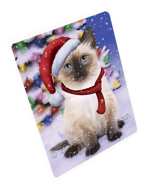 Winterland Wonderland Siamese Cat In Christmas Holiday Scenic Background Large Refrigerator / Dishwasher Magnet RMAG83550