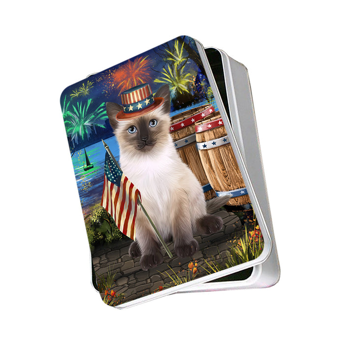 4th of July Independence Day Firework Siamese Cat Photo Storage Tin PITN54016