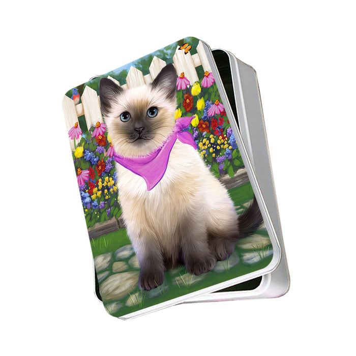 Spring Floral Siamese Cat Photo Storage Tin PITN52274