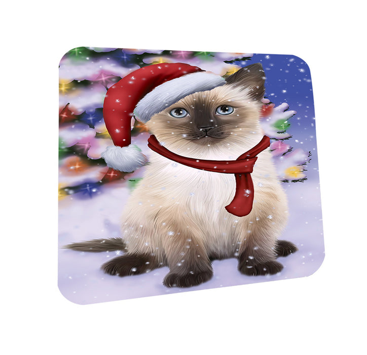 Winterland Wonderland Siamese Cat In Christmas Holiday Scenic Background Coasters Set of 4 CST53736