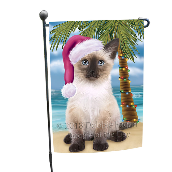 Summertime Happy Holidays Christmas Siamese Cat on Tropical Island Beach Garden Flag GFLG54642