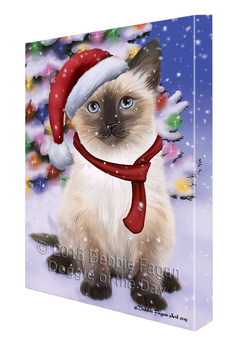 Winterland Wonderland Siamese Cat In Christmas Holiday Scenic Background Canvas Print Wall Art Décor CVS101852