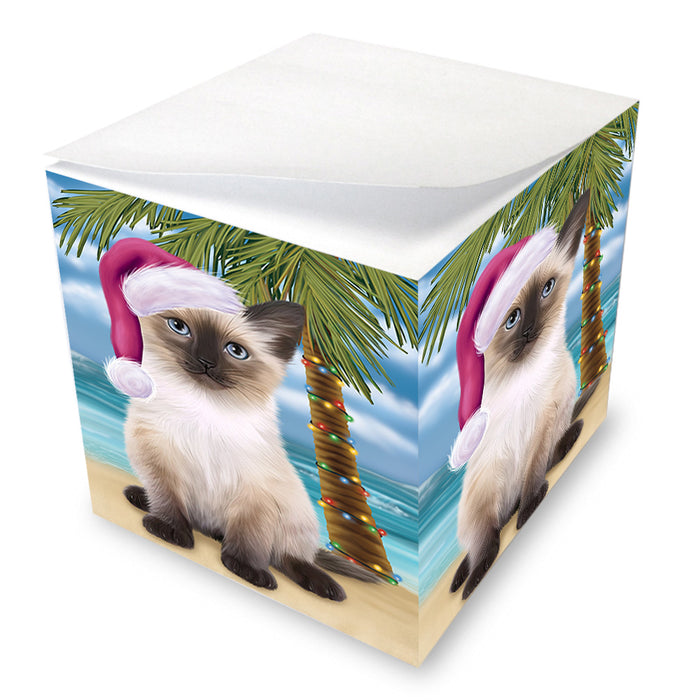 Summertime Happy Holidays Christmas Siamese Cat on Tropical Island Beach Note Cube NOC56098