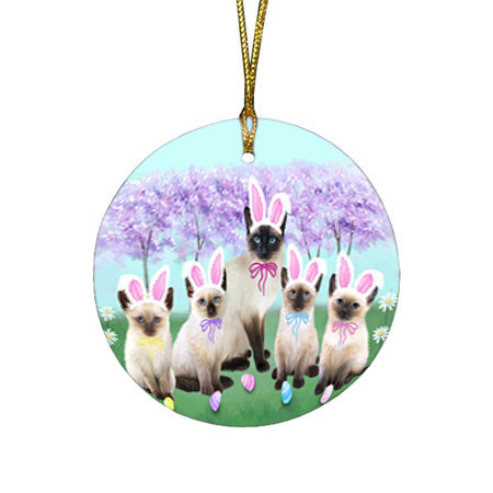 Easter Holiday Siamese Cats Round Flat Christmas Ornament RFPOR57335