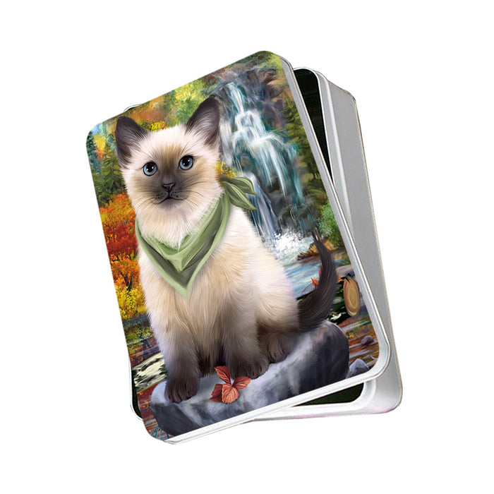 Scenic Waterfall Siamese Cat Photo Storage Tin PITN52009