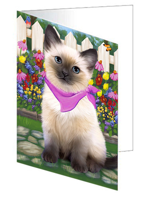 Spring Floral Siamese Cat Handmade Artwork Assorted Pets Greeting Cards and Note Cards with Envelopes for All Occasions and Holiday Seasons GCD60851