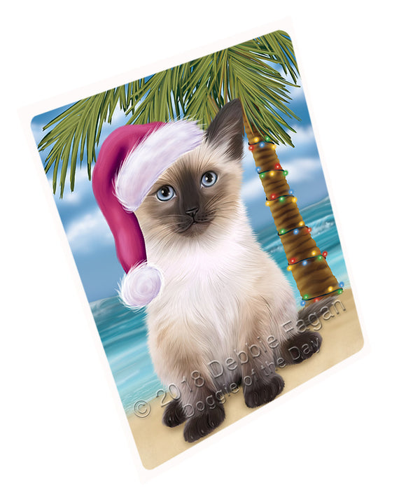 Summertime Happy Holidays Christmas Siamese Cat on Tropical Island Beach Large Refrigerator / Dishwasher Magnet RMAG88362