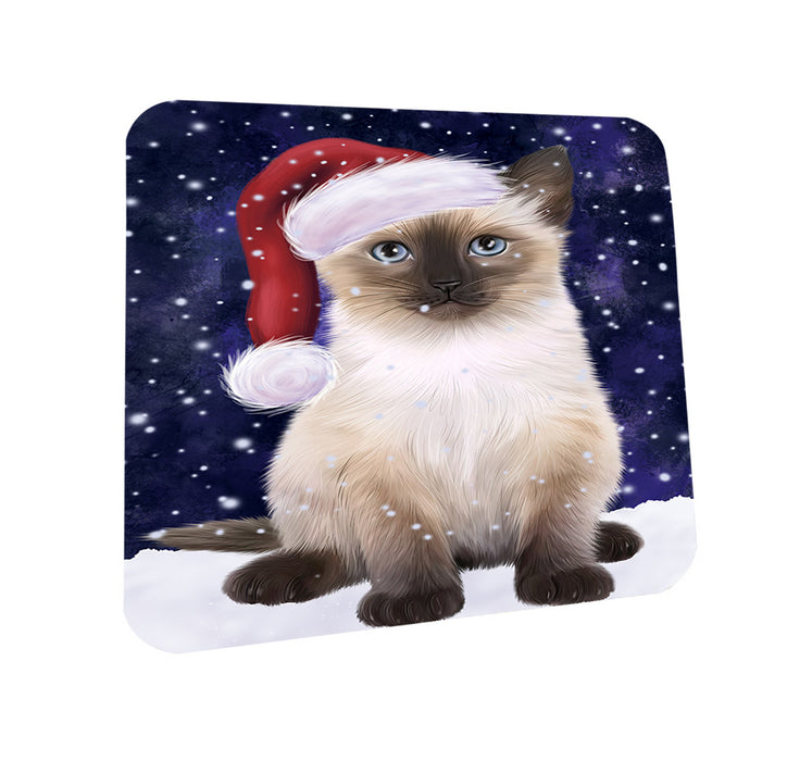 Let it Snow Christmas Holiday Siamese Cat Wearing Santa Hat Coasters Set of 4 CST54282