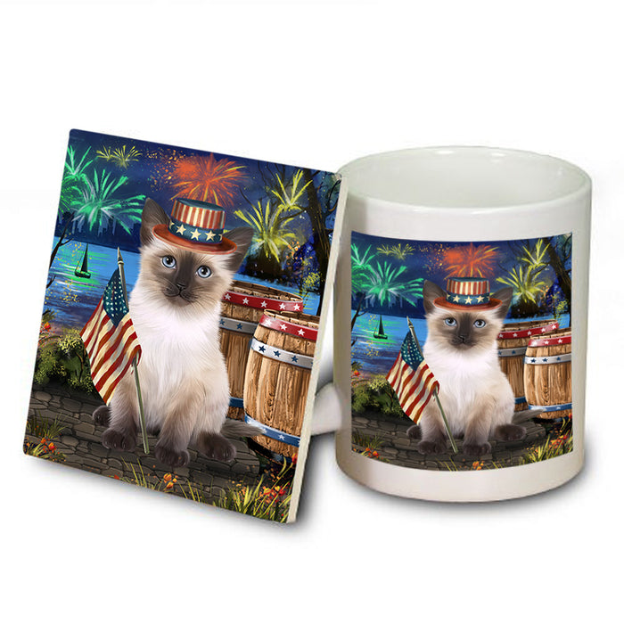 4th of July Independence Day Firework Siamese Cat Mug and Coaster Set MUC54065
