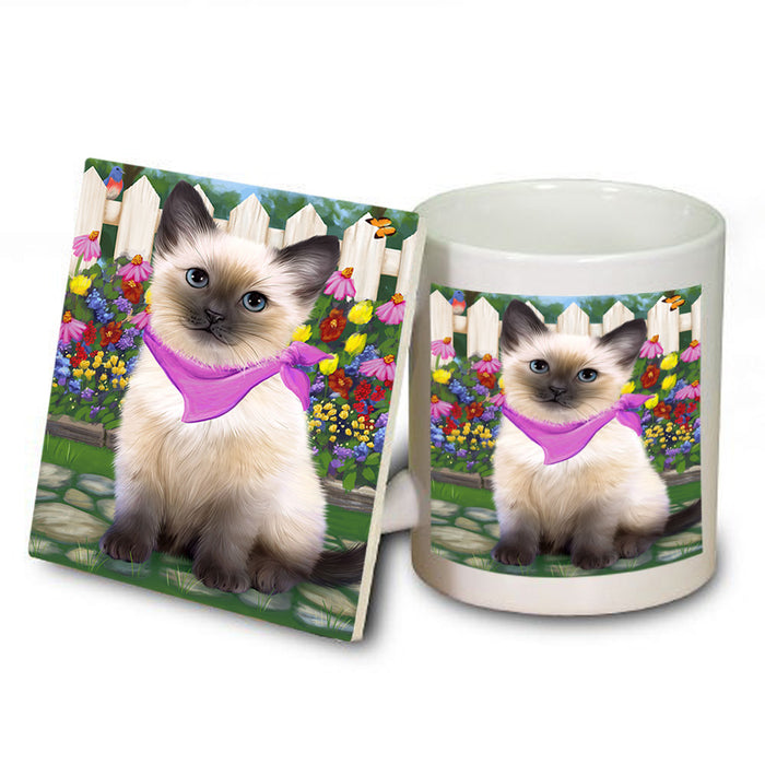 Spring Floral Siamese Cat Mug and Coaster Set MUC52214