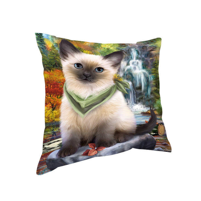 Scenic Waterfall Siamese Cat Pillow PIL64192
