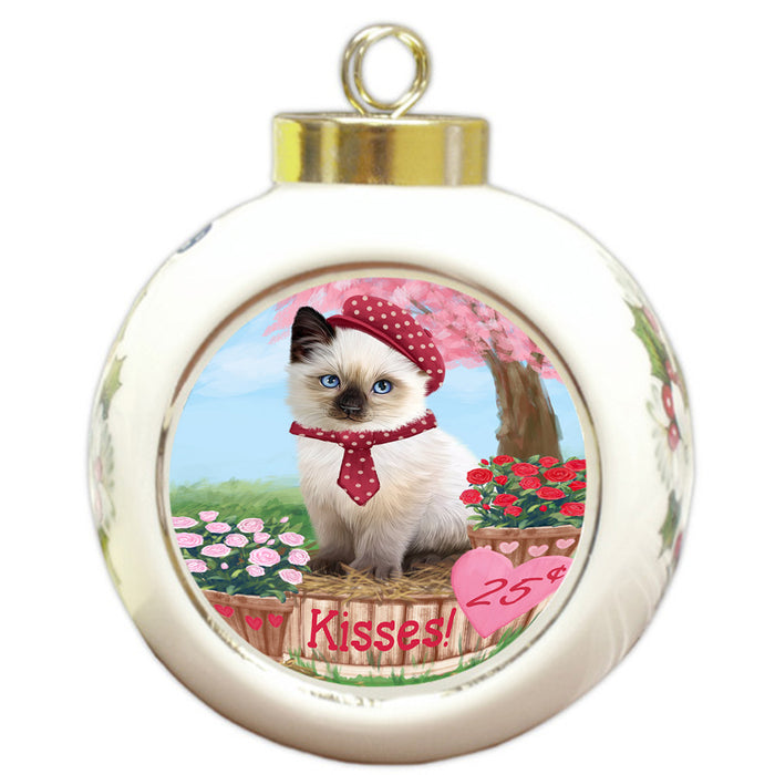 Rosie 25 Cent Kisses Siamese Cat Round Ball Christmas Ornament RBPOR56394