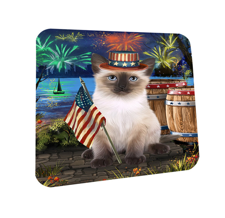 4th of July Independence Day Firework Siamese Cat Coasters Set of 4 CST54031