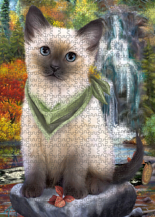 Scenic Waterfall Siamese Cat Puzzle with Photo Tin PUZL59958