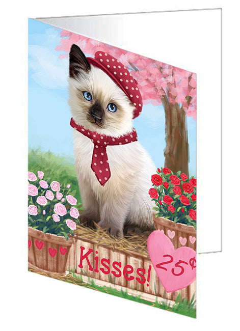 Rosie 25 Cent Kisses Siamese Cat Handmade Artwork Assorted Pets Greeting Cards and Note Cards with Envelopes for All Occasions and Holiday Seasons GCD72629
