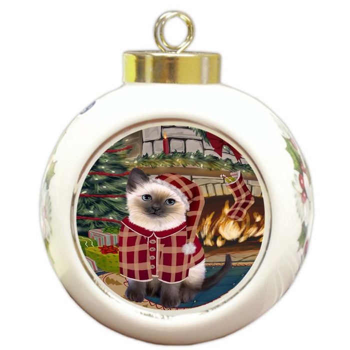 The Stocking was Hung Siamese Cat Round Ball Christmas Ornament RBPOR55979