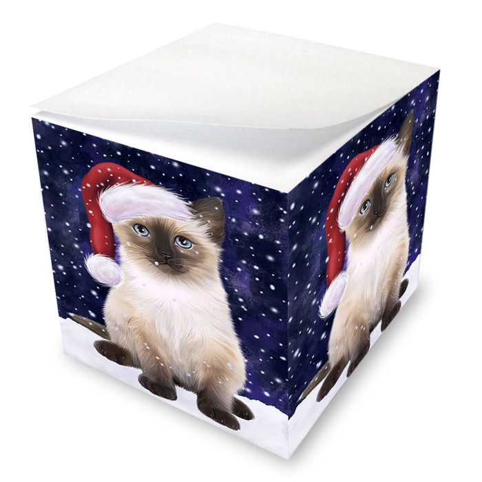 Let it Snow Christmas Holiday Siamese Cat Wearing Santa Hat Note Cube NOC55970