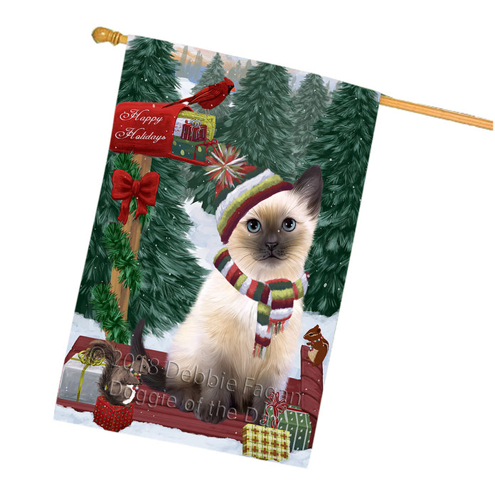Merry Christmas Woodland Sled Siamese Cat House Flag FLG55472