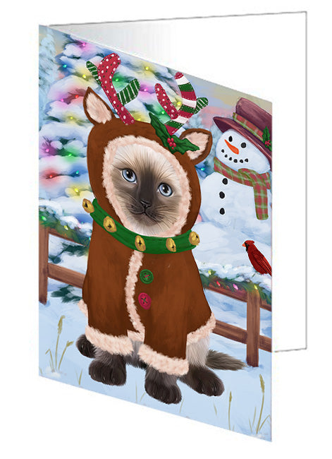 Christmas Gingerbread House Candyfest Siamese Cat Handmade Artwork Assorted Pets Greeting Cards and Note Cards with Envelopes for All Occasions and Holiday Seasons GCD74186