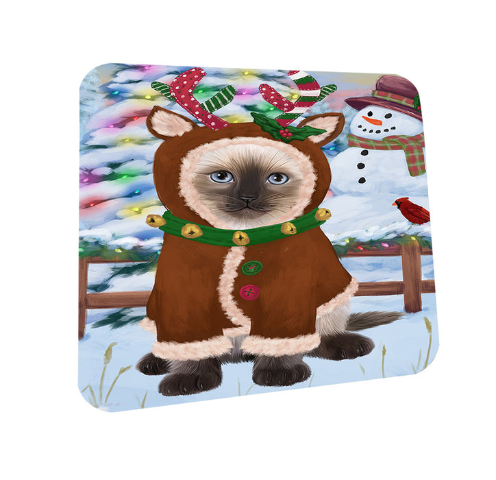 Christmas Gingerbread House Candyfest Siamese Cat Coasters Set of 4 CST56515