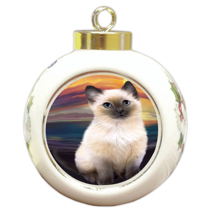 Siamese Cat Round Ball Christmas Ornament RBPOR51773