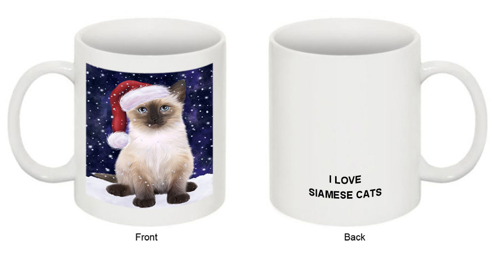 Let it Snow Christmas Holiday Siamese Cat Wearing Santa Hat Coffee Mug MUG49722