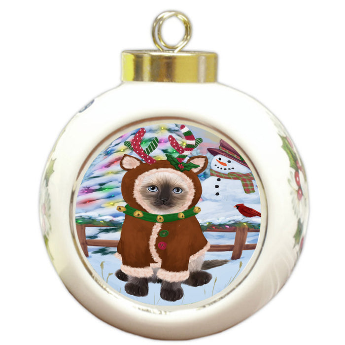 Christmas Gingerbread House Candyfest Siamese Cat Round Ball Christmas Ornament RBPOR56913