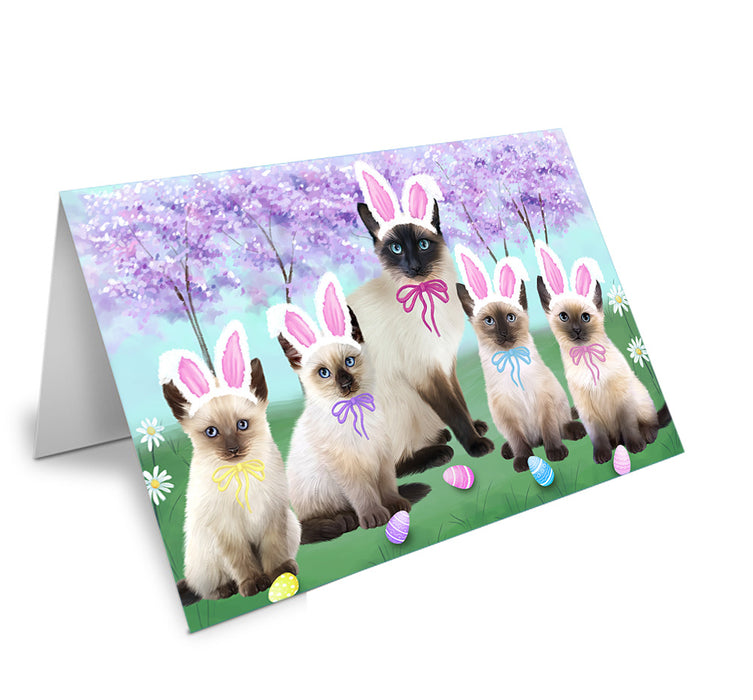 Easter Holiday Siamese Cats Handmade Artwork Assorted Pets Greeting Cards and Note Cards with Envelopes for All Occasions and Holiday Seasons GCD76316