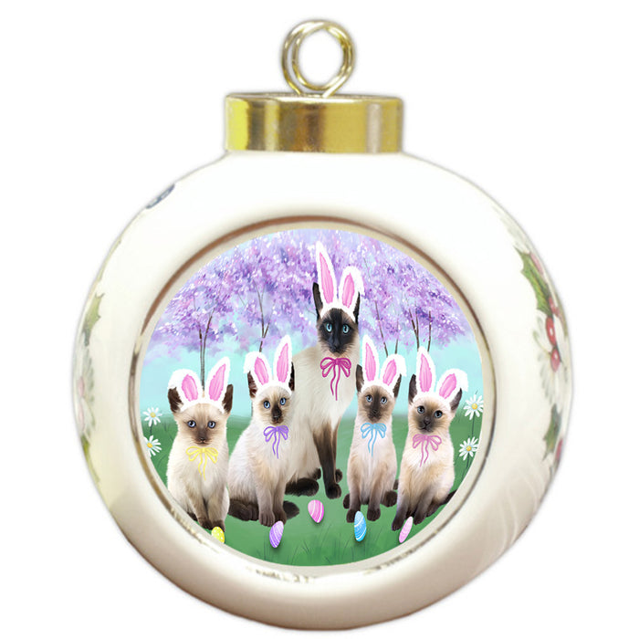 Easter Holiday Siamese Cats Round Ball Christmas Ornament RBPOR57335
