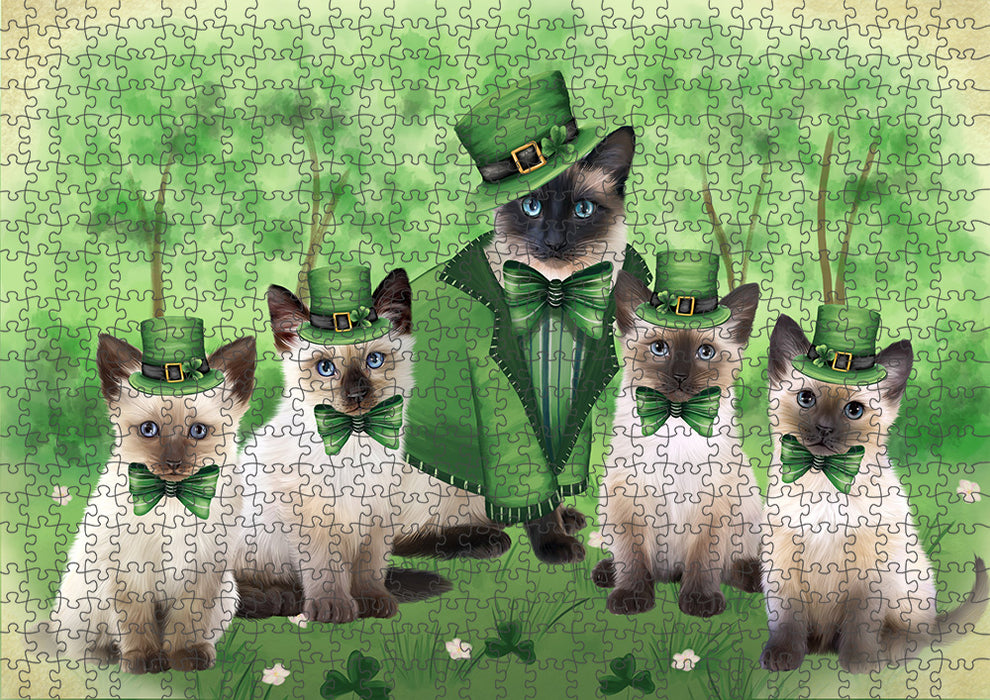 St. Patricks Day Irish Portrait Siamese Cats Portrait Jigsaw Puzzle for Adults Animal Interlocking Puzzle Game Unique Gift for Dog Lover's with Metal Tin Box PZL081