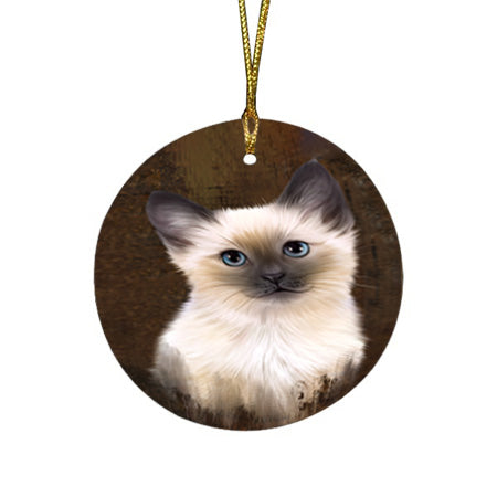 Rustic Siamese Cat Round Flat Christmas Ornament RFPOR54474