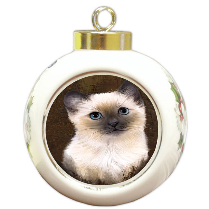 Rustic Siamese Cat Round Ball Christmas Ornament RBPOR54483