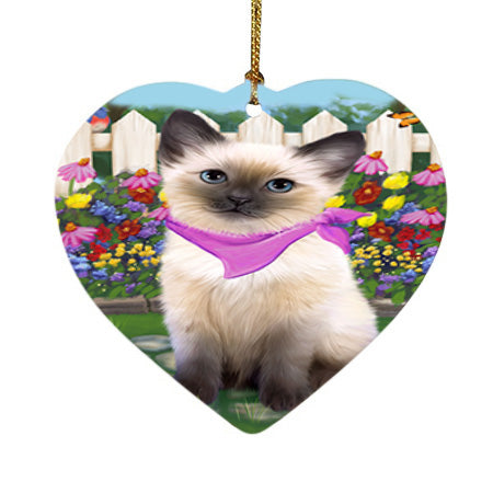 Spring Floral Siamese Cat Heart Christmas Ornament HPOR52274