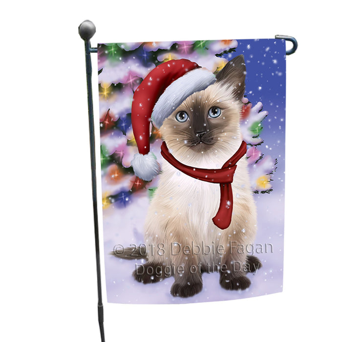 Winterland Wonderland Siamese Cat In Christmas Holiday Scenic Background Garden Flag GFLG53840