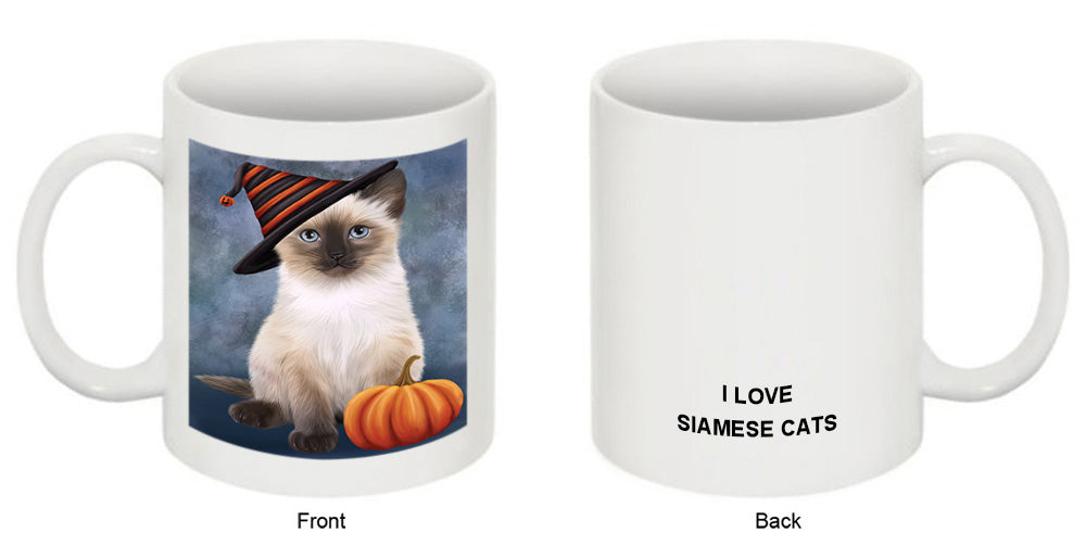 Happy Halloween Siamese Cat Wearing Witch Hat with Pumpkin Coffee Mug MUG50141