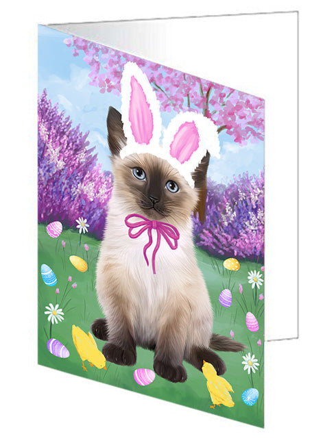 Easter Holiday Siamese Cat Handmade Artwork Assorted Pets Greeting Cards and Note Cards with Envelopes for All Occasions and Holiday Seasons GCD76319
