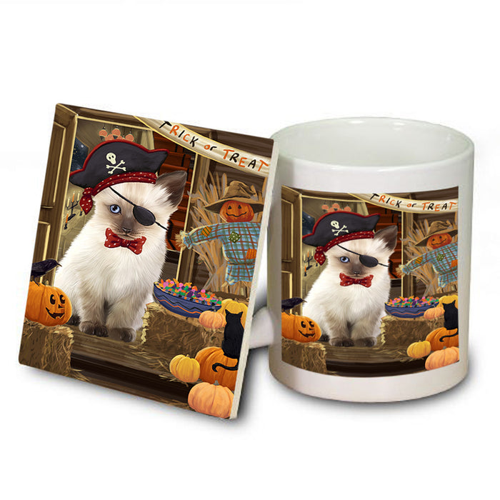 Enter at Own Risk Trick or Treat Halloween Siamese Cat Dog Mug and Coaster Set MUC53288
