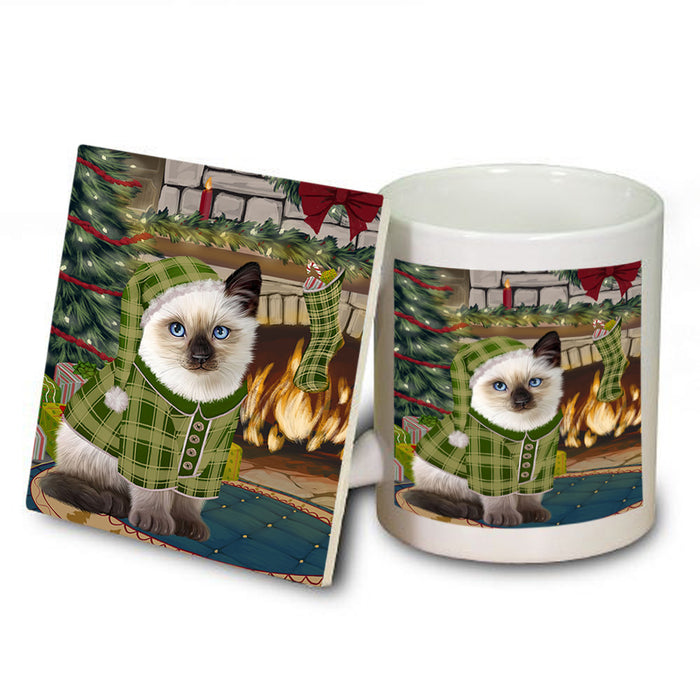 The Stocking was Hung Siamese Cat Mug and Coaster Set MUC55616