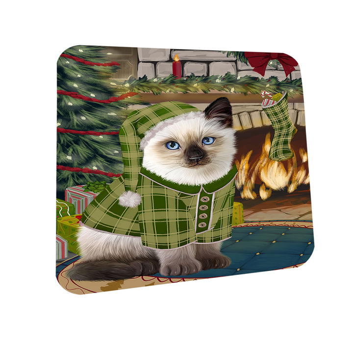 The Stocking was Hung Siamese Cat Coasters Set of 4 CST55582