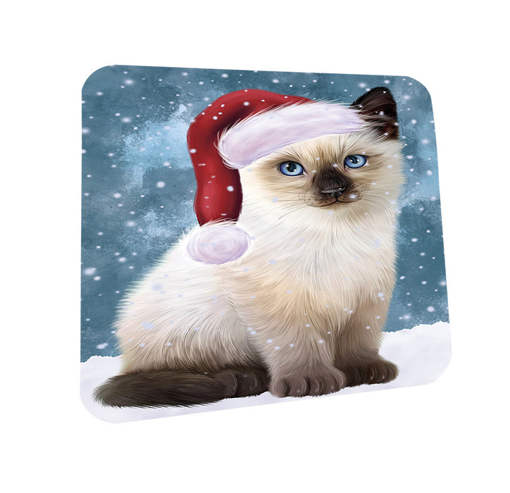 Let it Snow Christmas Holiday Siamese Cat Wearing Santa Hat Coasters Set of 4 CST54283
