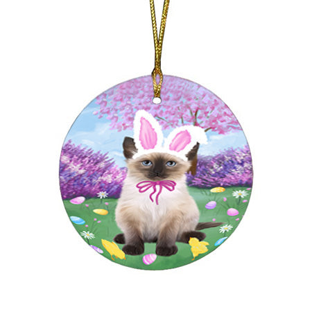 Easter Holiday Siamese Cat Round Flat Christmas Ornament RFPOR57336