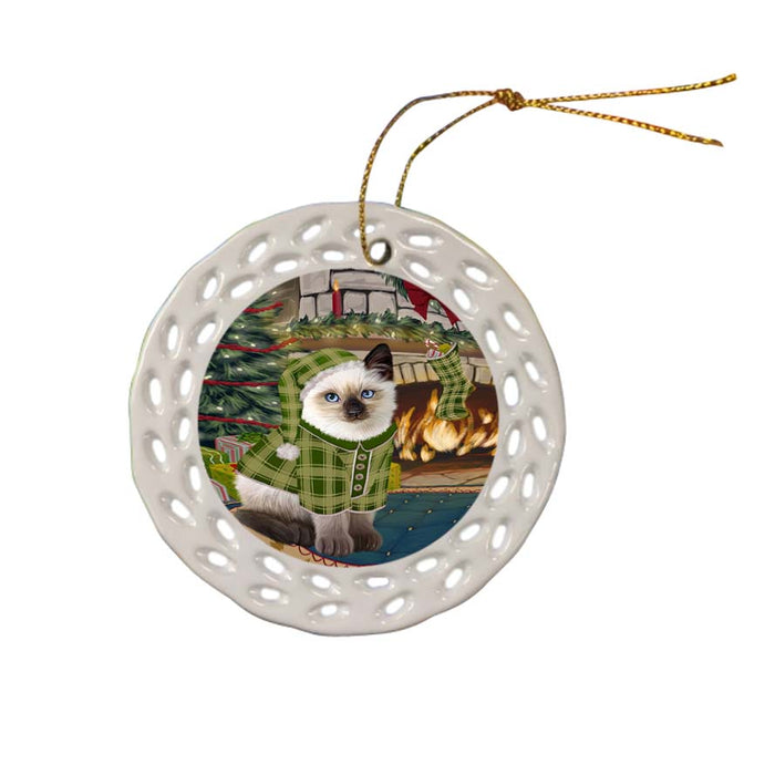 The Stocking was Hung Siamese Cat Ceramic Doily Ornament DPOR55980