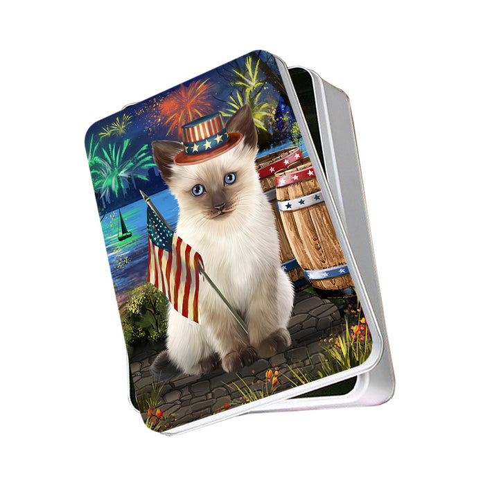 4th of July Independence Day Firework Siamese Cat Photo Storage Tin PITN54017