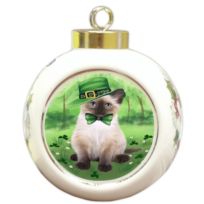 St. Patricks Day Irish Portrait Siamese Cat Round Ball Christmas Ornament RBPOR58166