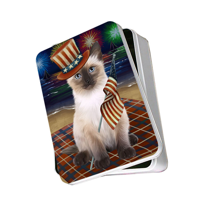 4th of July Independence Day Firework Siamese Cat Photo Storage Tin PITN52118